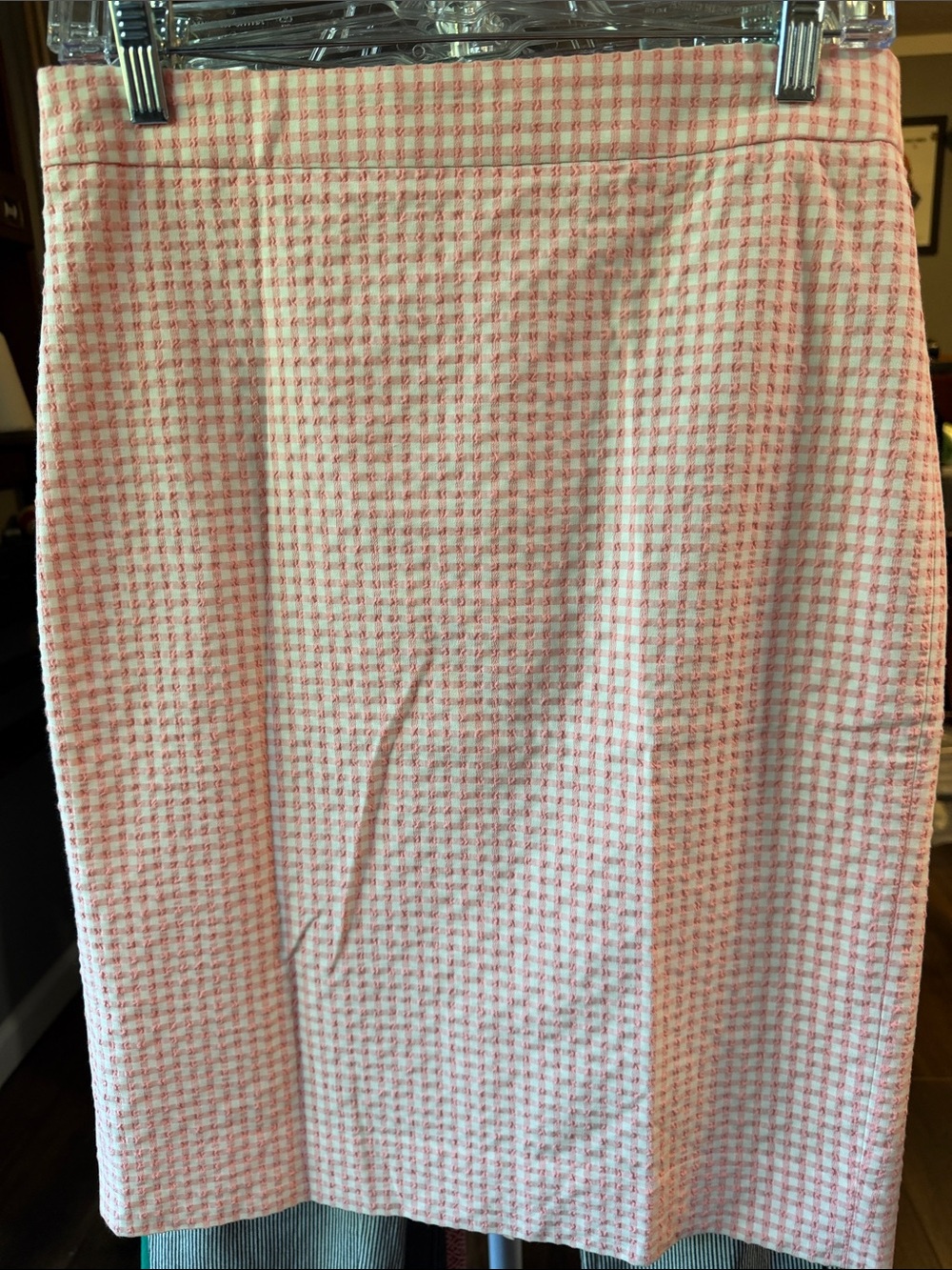 J. Crew Pink and White Checked Pencil Skirt